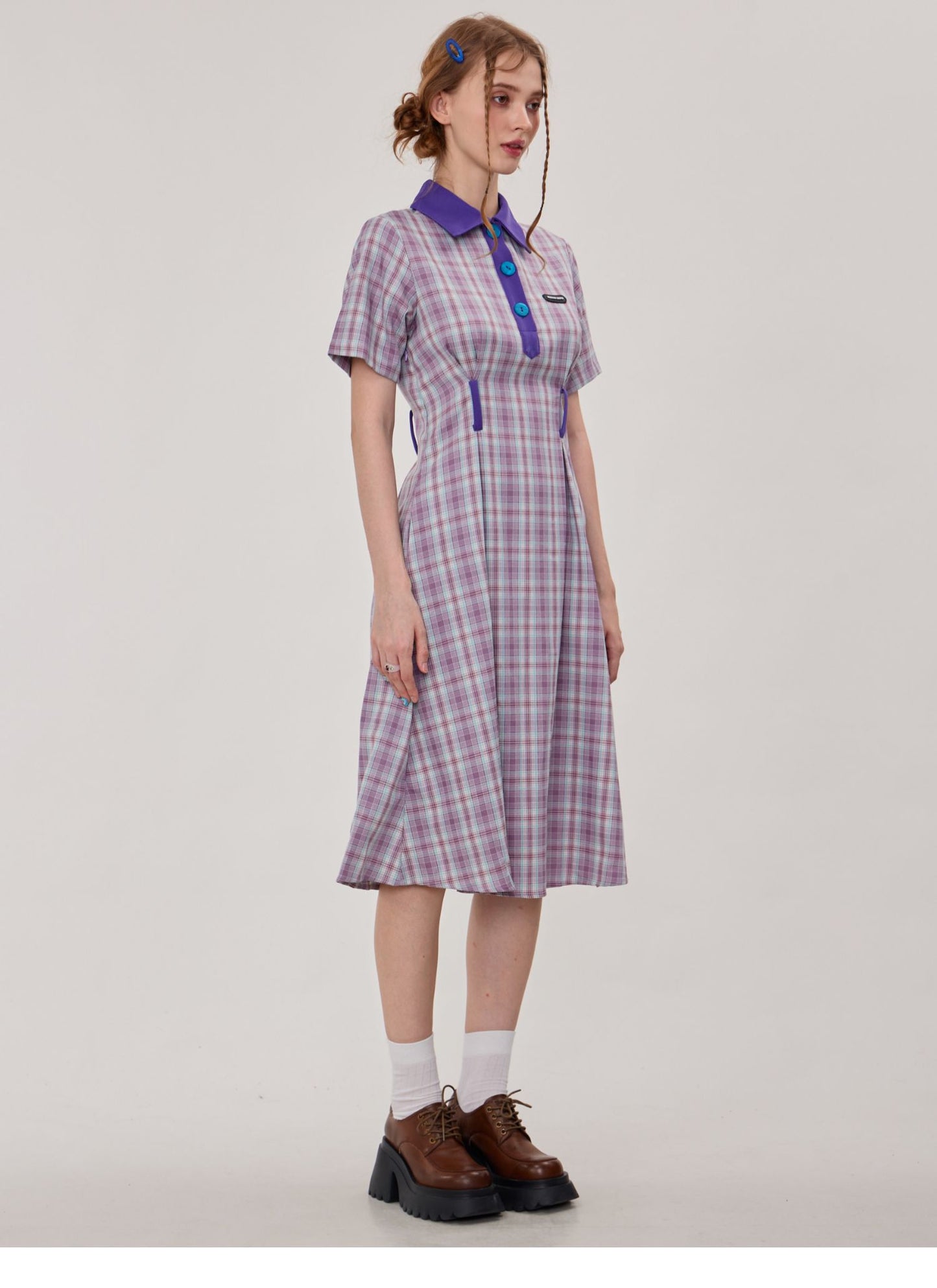 Polo Collar Plaid Dress