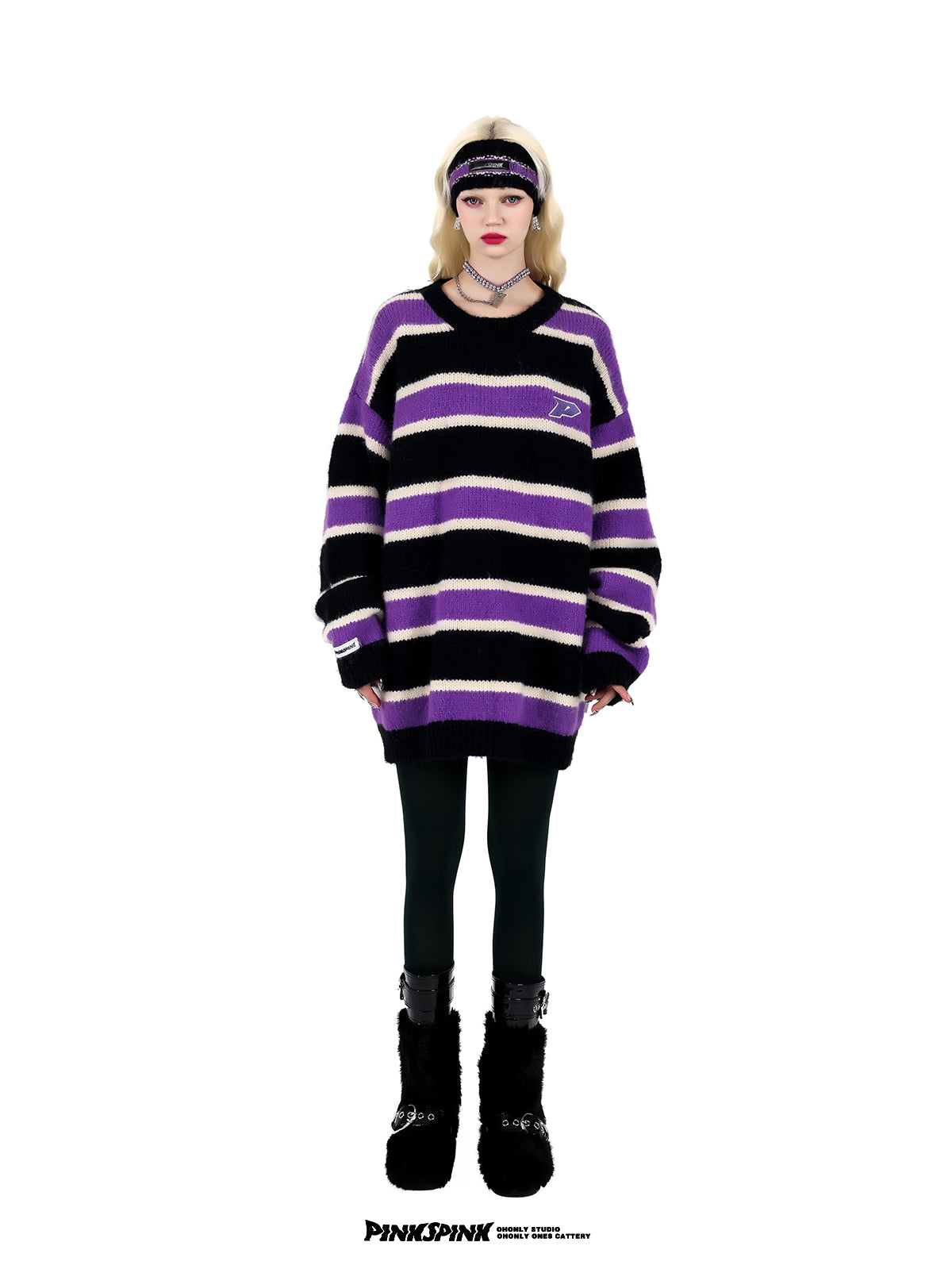 Oversized round neck stripe knit