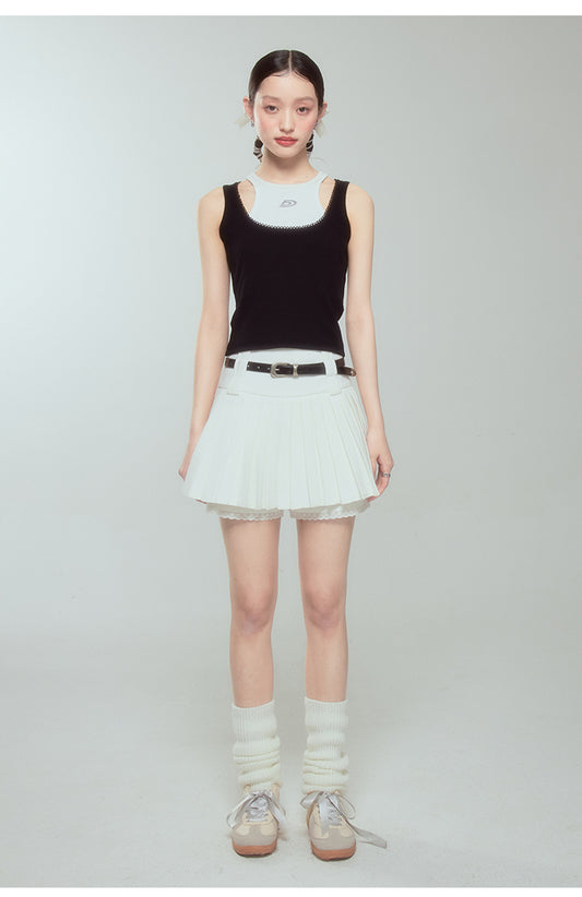 High Waist Slim Pleated Short Length Skirt