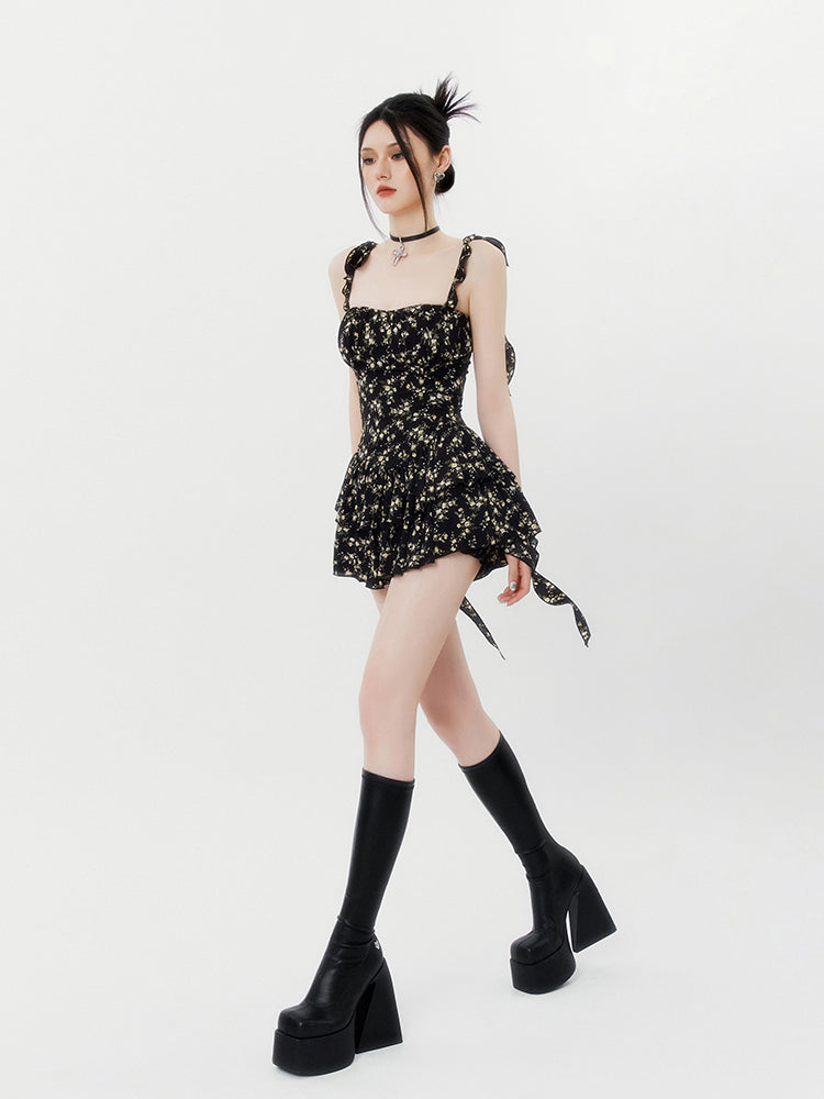 Floral Suspender Dress with Leggings