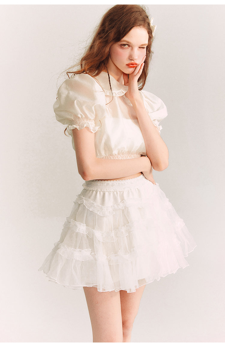 See-through Frilly Short Length Blouse