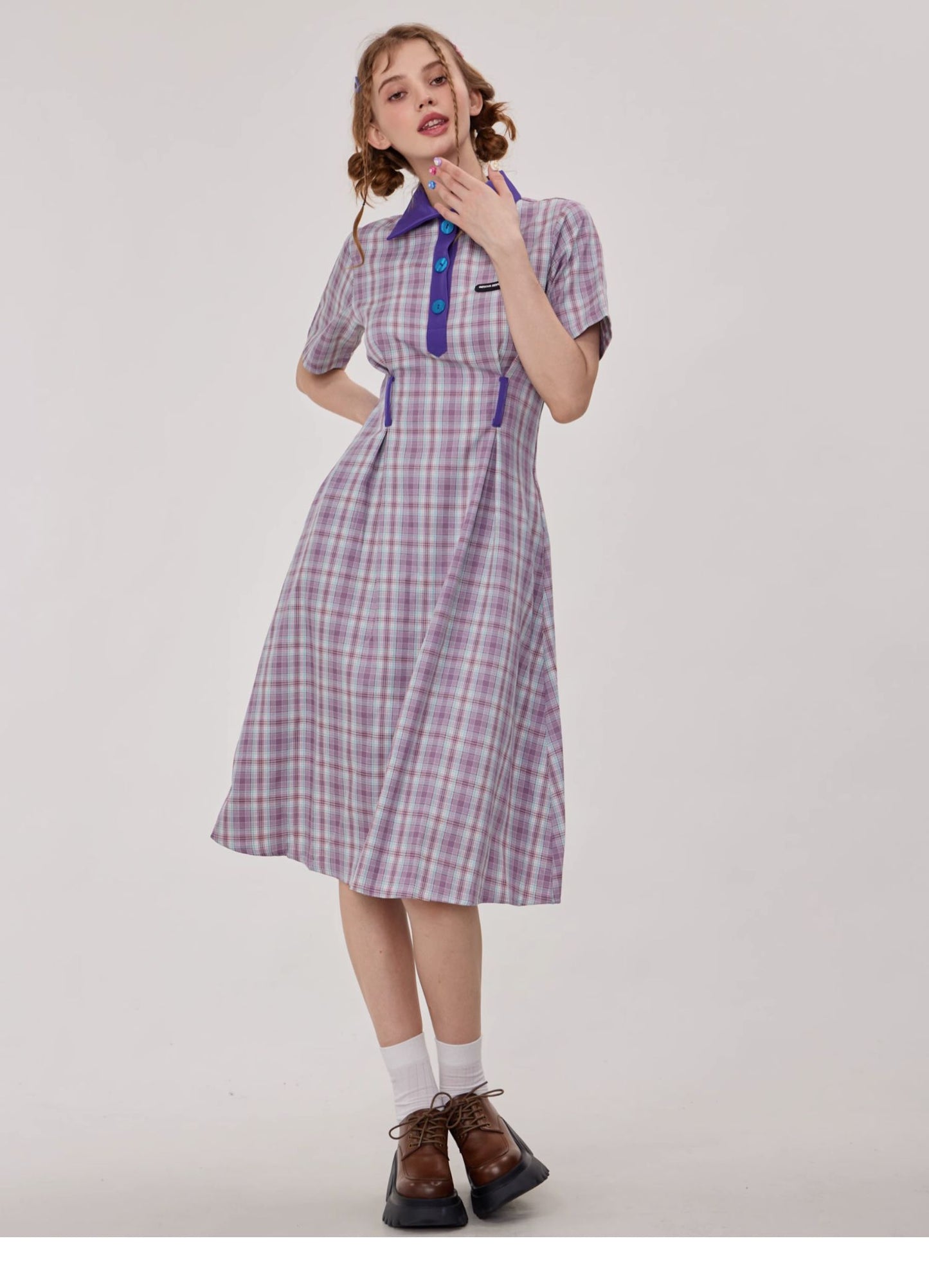 Polo Collar Plaid Dress