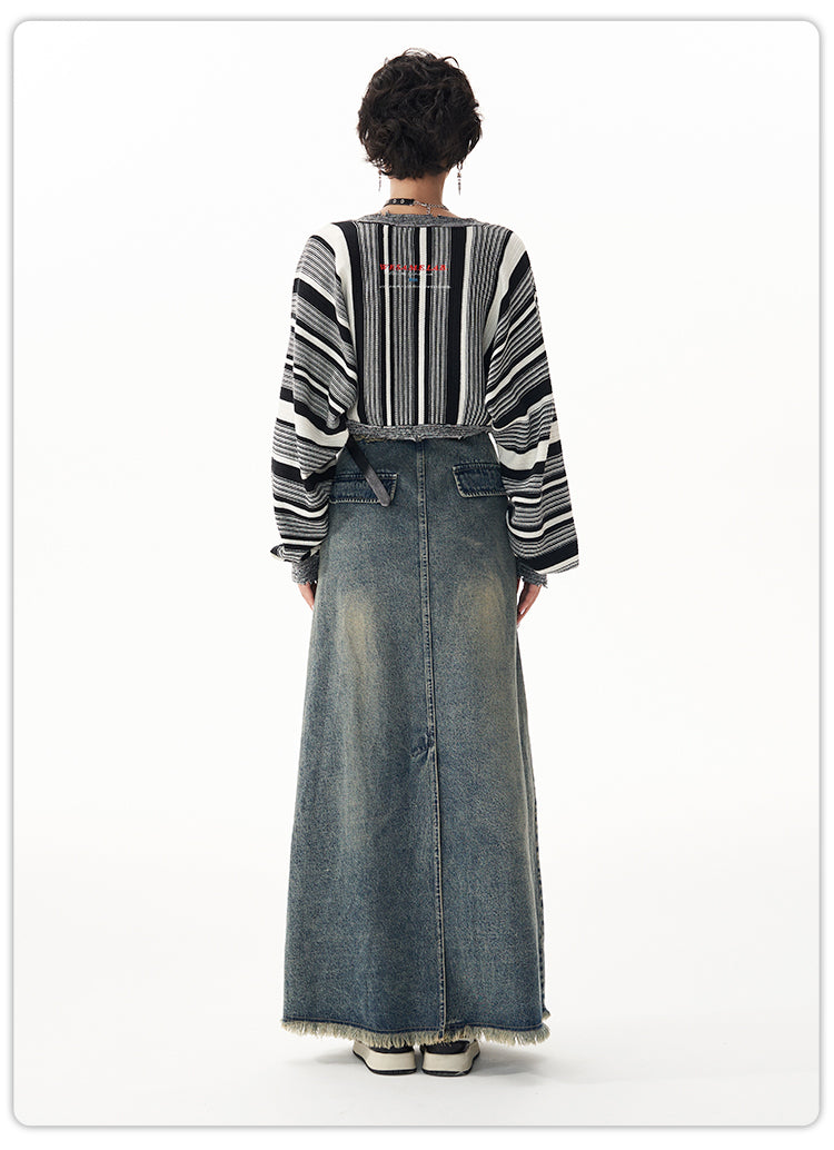 Washed Denim Long Skirt