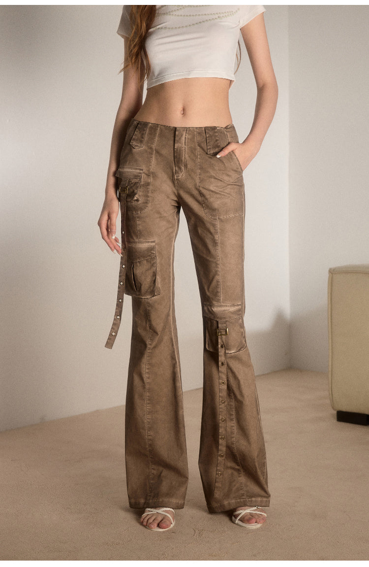 Flare Wash Overall Wide Leg Pants