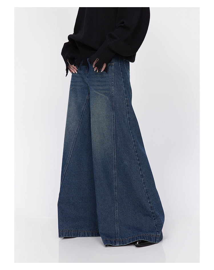 Oversized wide leg washed retro glare denim pants