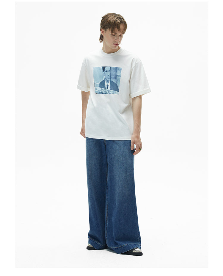 Wide-leg oversized washed retro denim pants