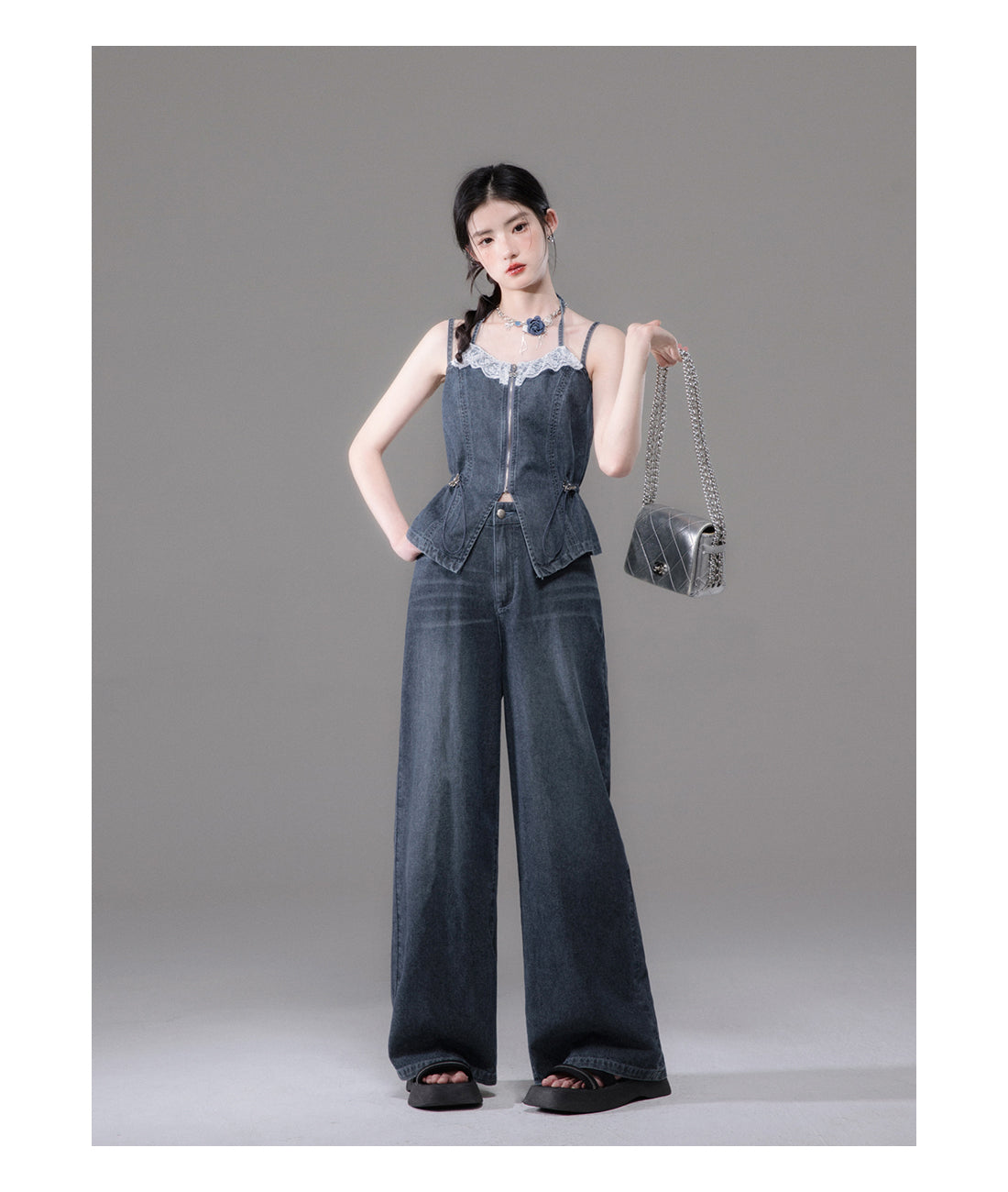 Double strap slimming denim set