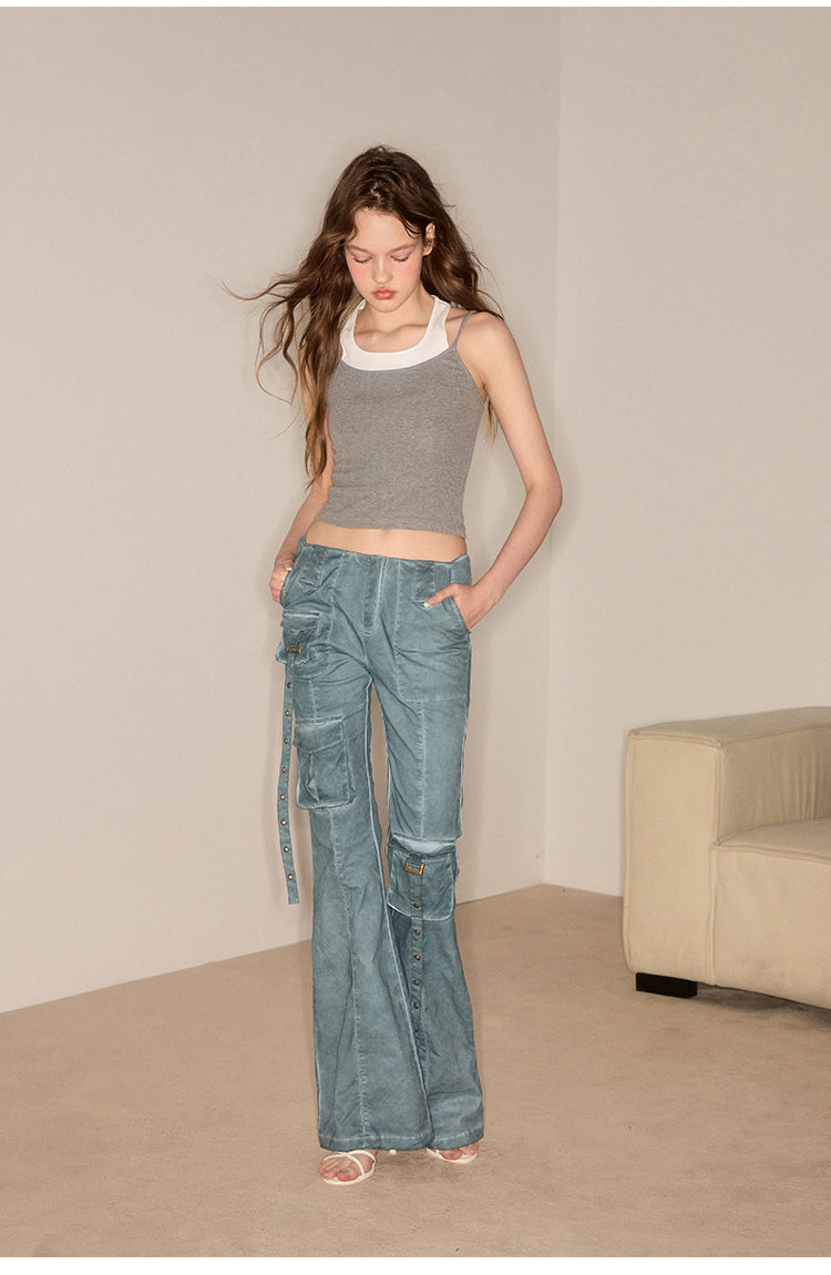 Flare Wash Overall Wide Leg Pants