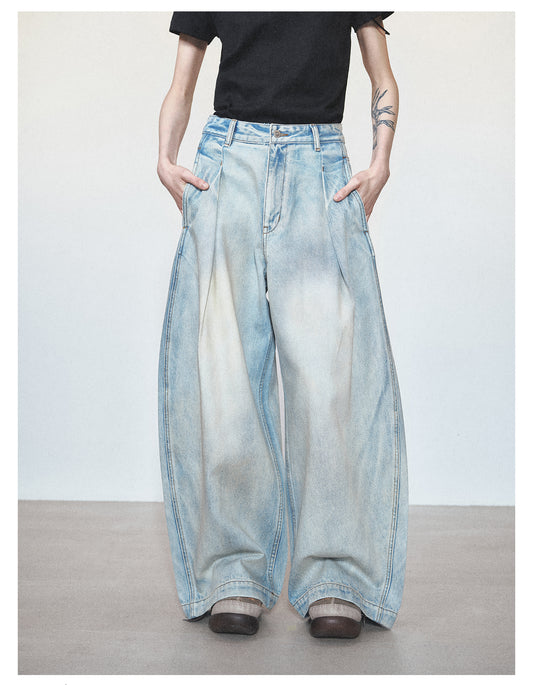 Retro Washed Damaged Wide Leg Casual Denim