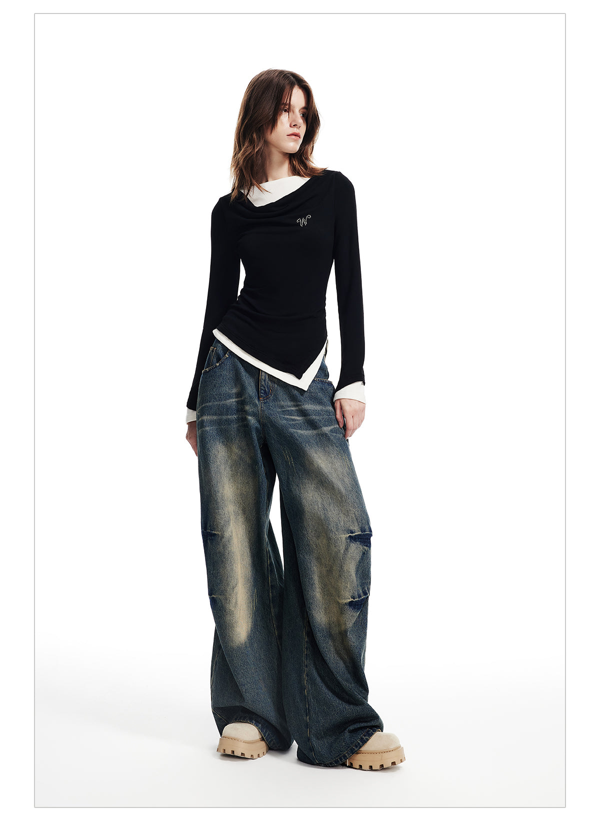 Retro-wash wide-leg jeans