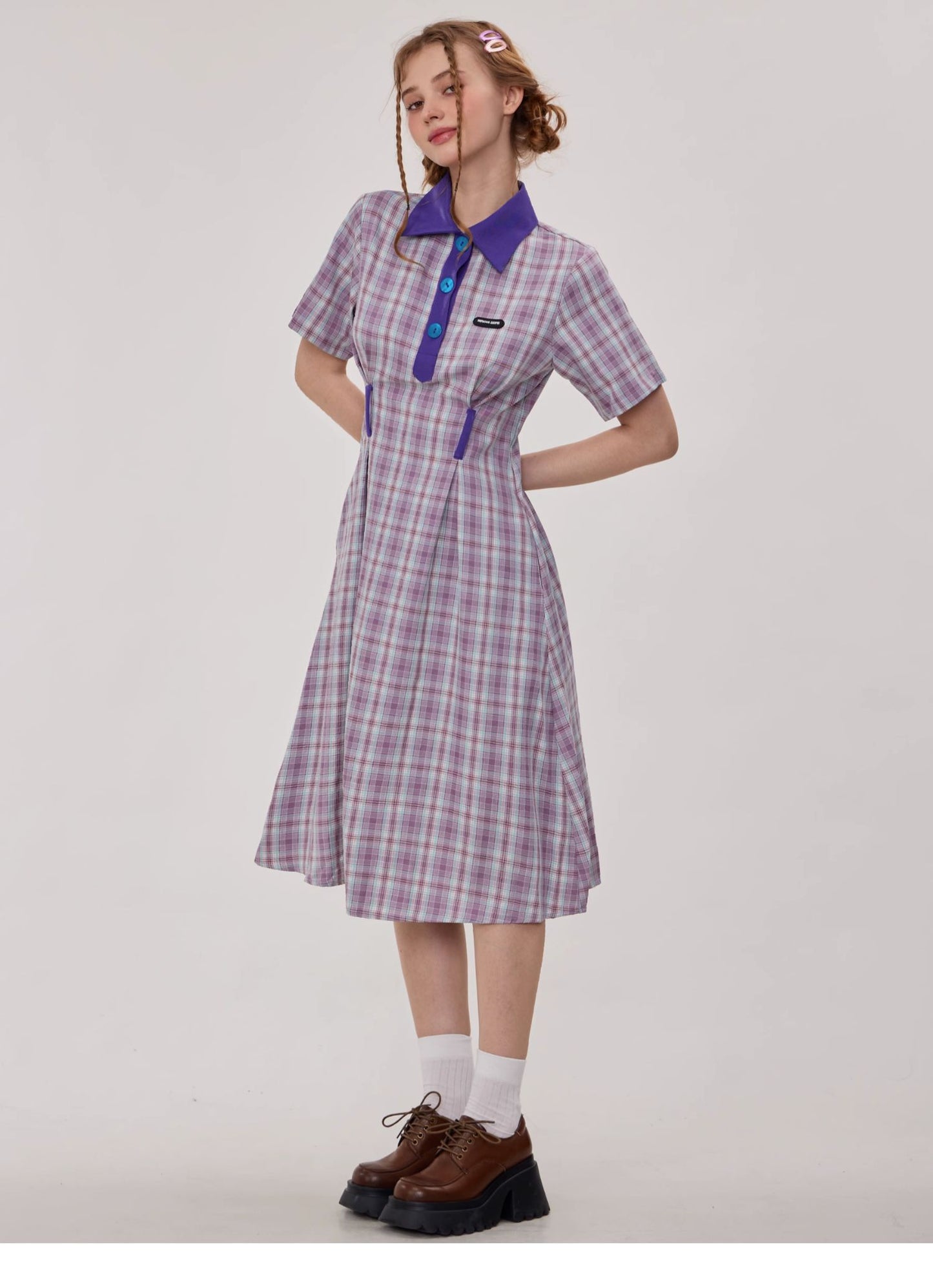 Polo Collar Plaid Dress