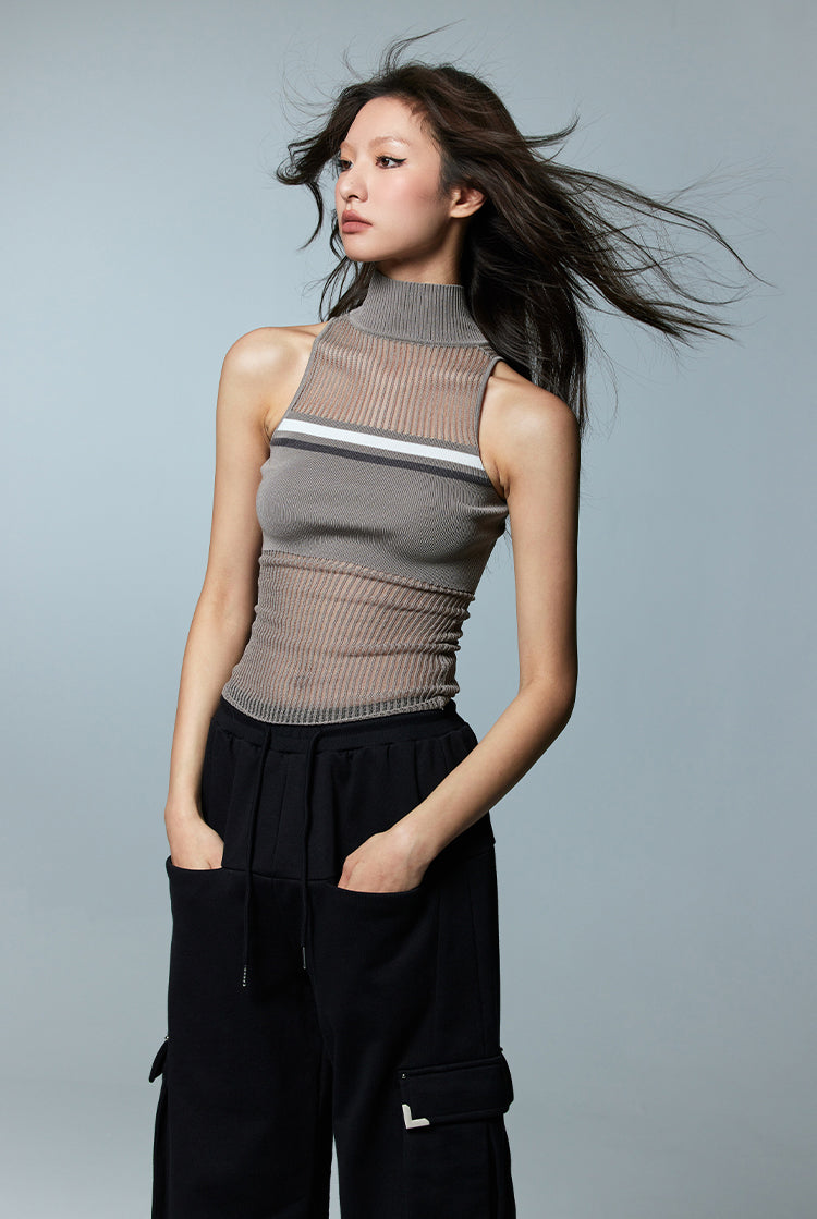 Turtleneck Lace Sleeveless Knit