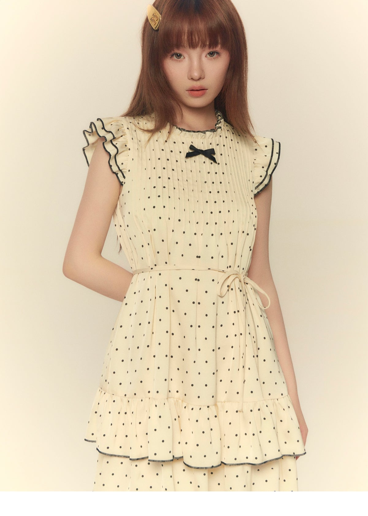 Satin Polka Dot Pleated Dress