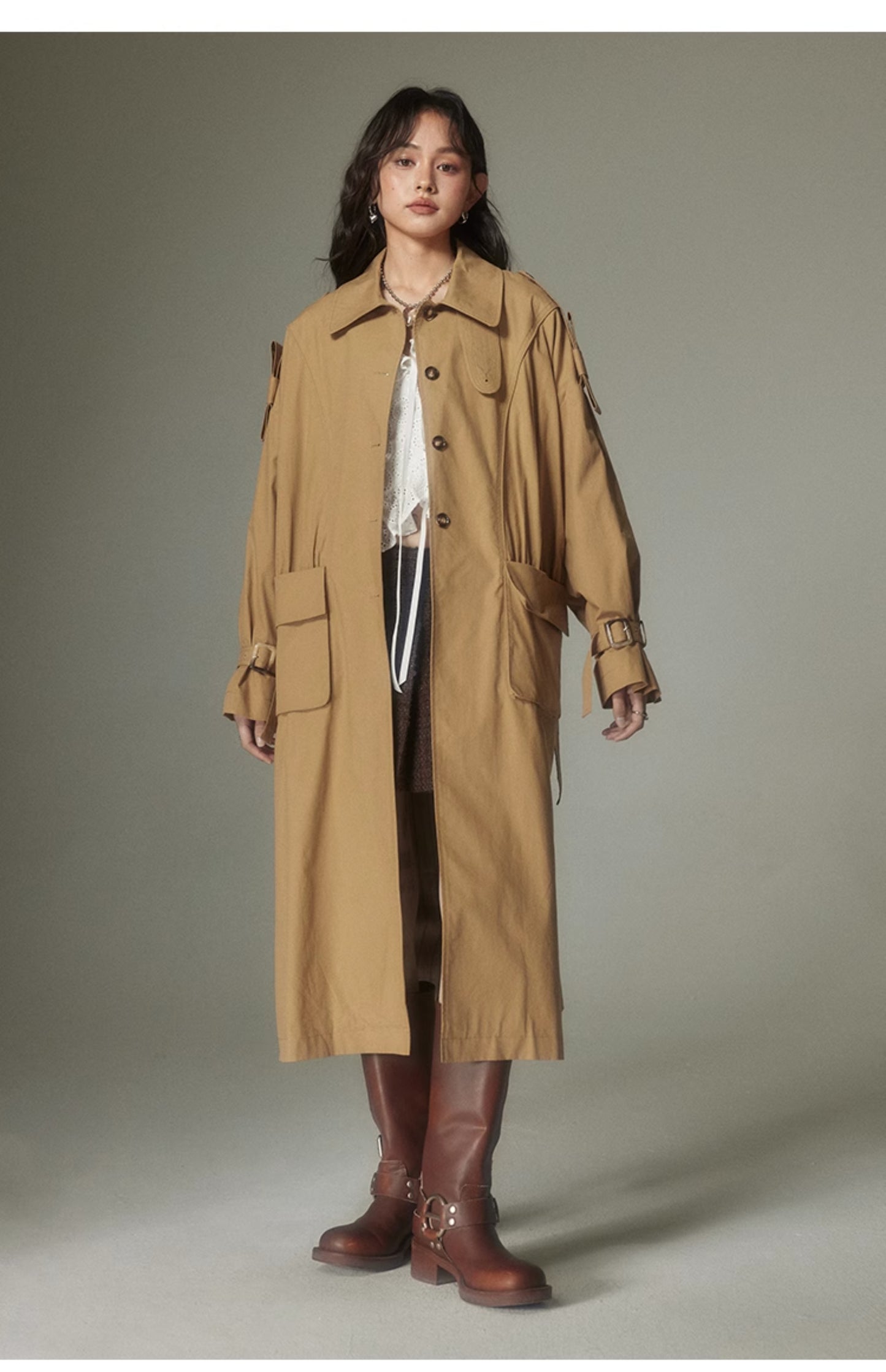 Khaki Retro British Long Trench Coat