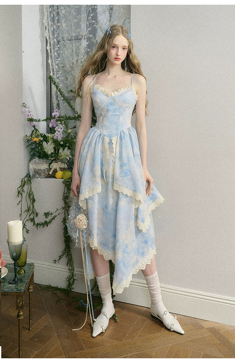 V-Neck French Slip Suspender Long Dress