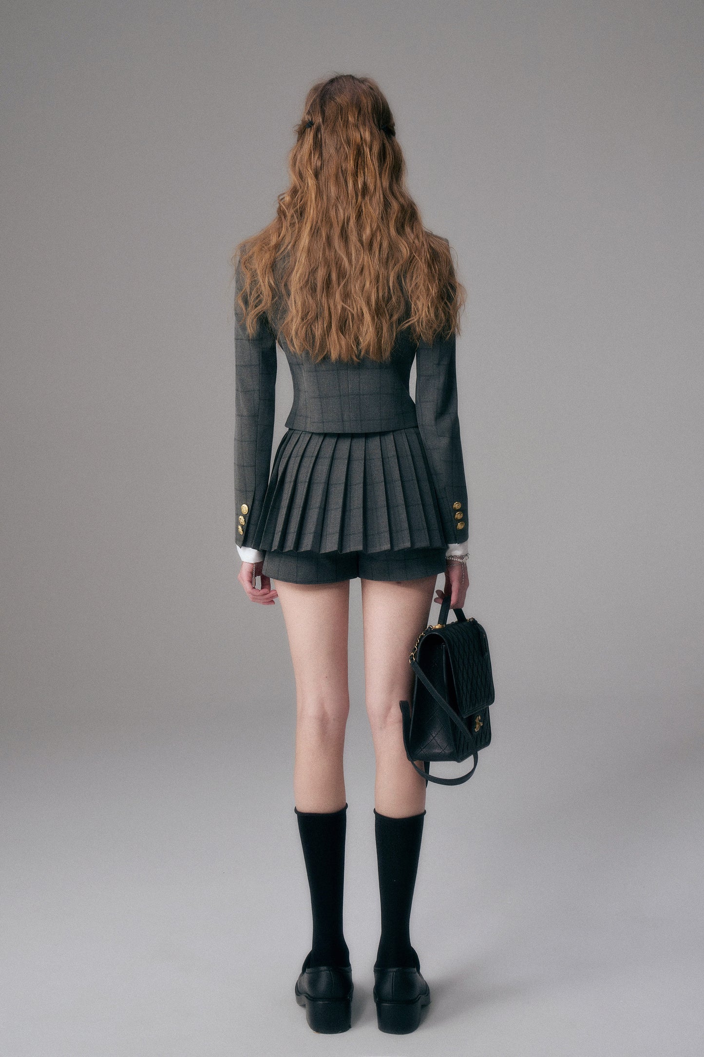 College Style Pleated Short Length Jacket & Skirt