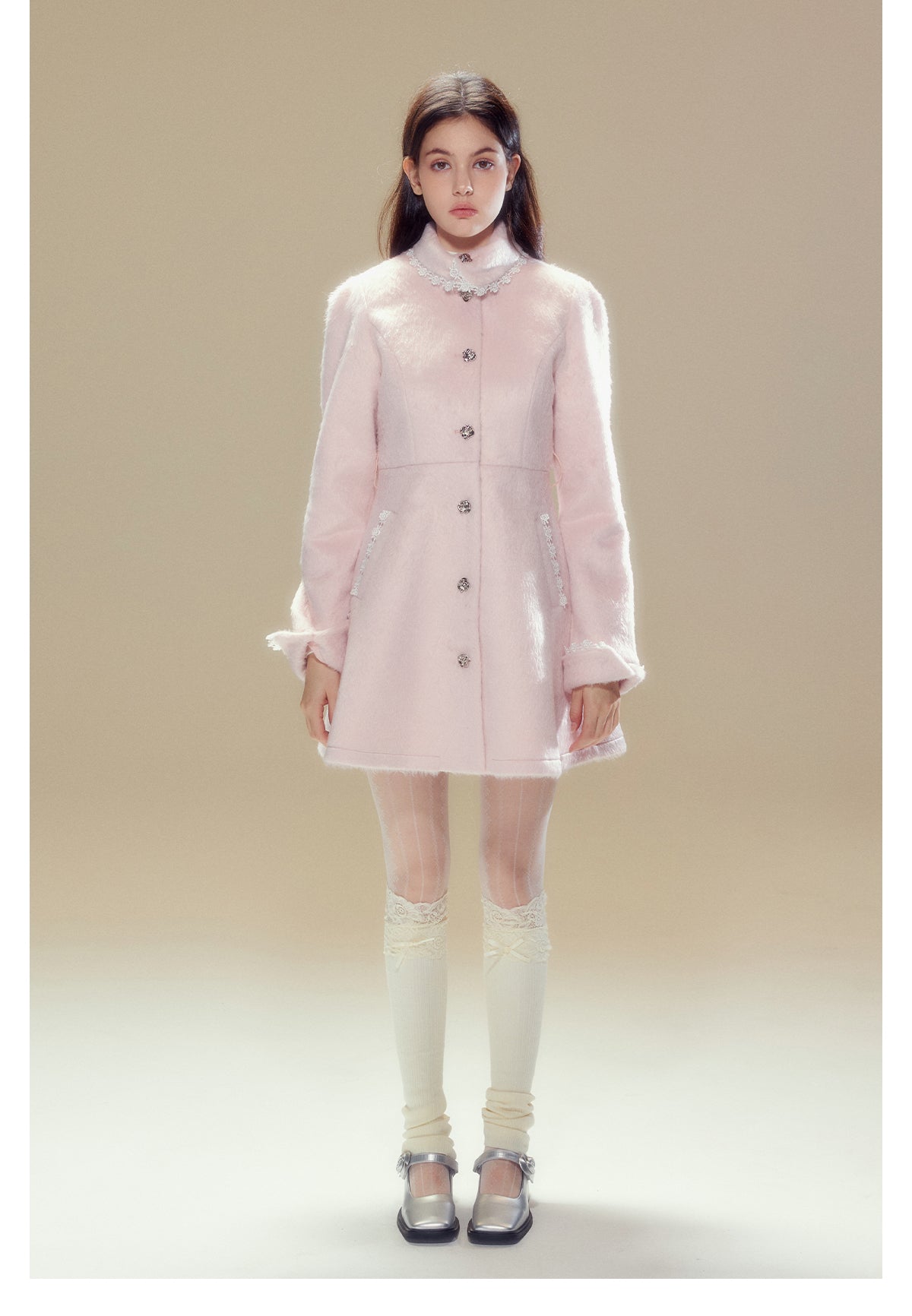 Girly Frill Short Length Wool Coat