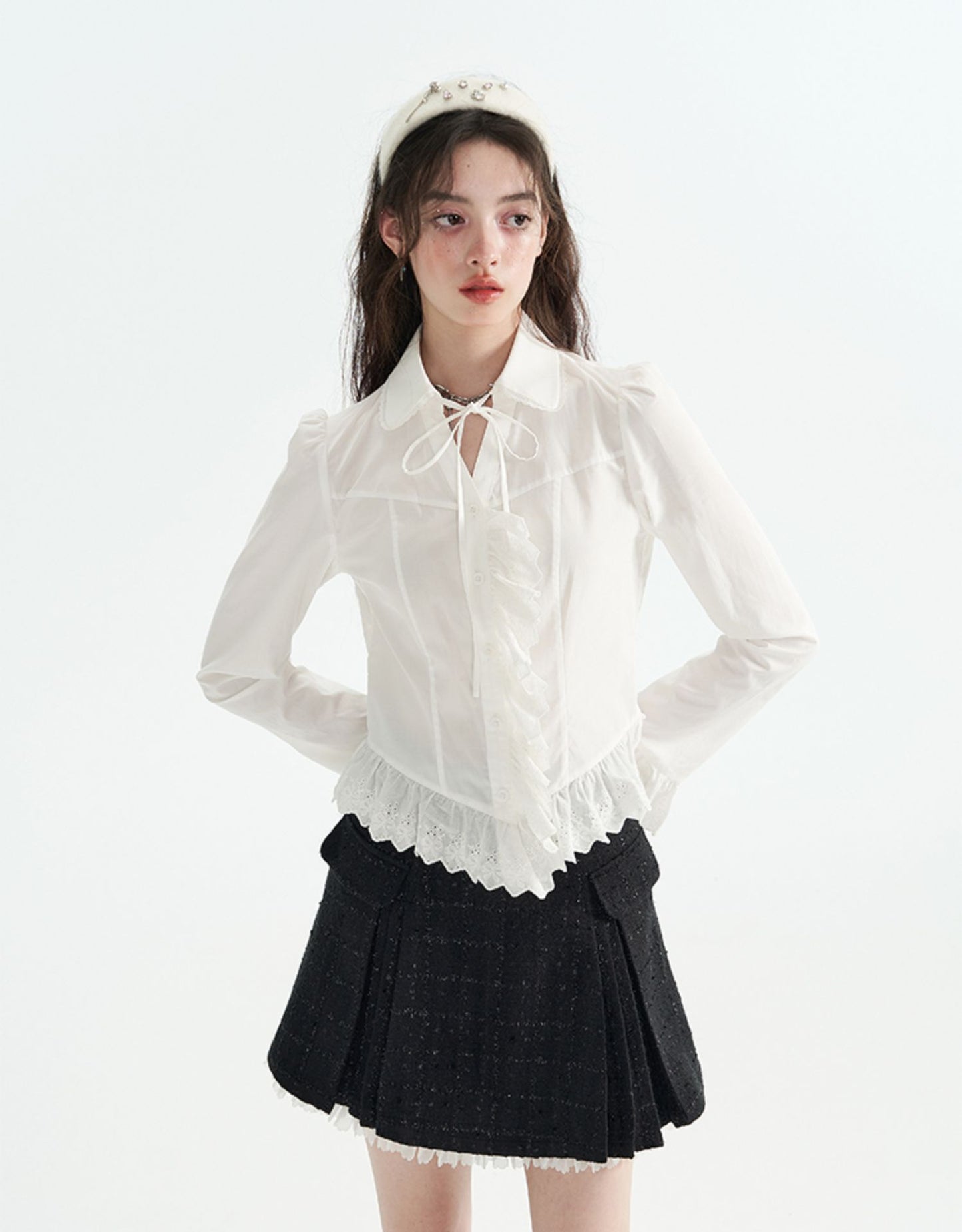 Autumn V-Neck Strap Lace Shirt