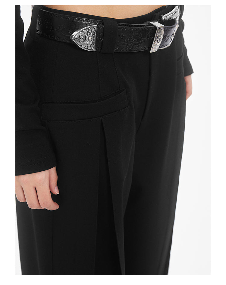 Loose Straight Pleated Suit Pants