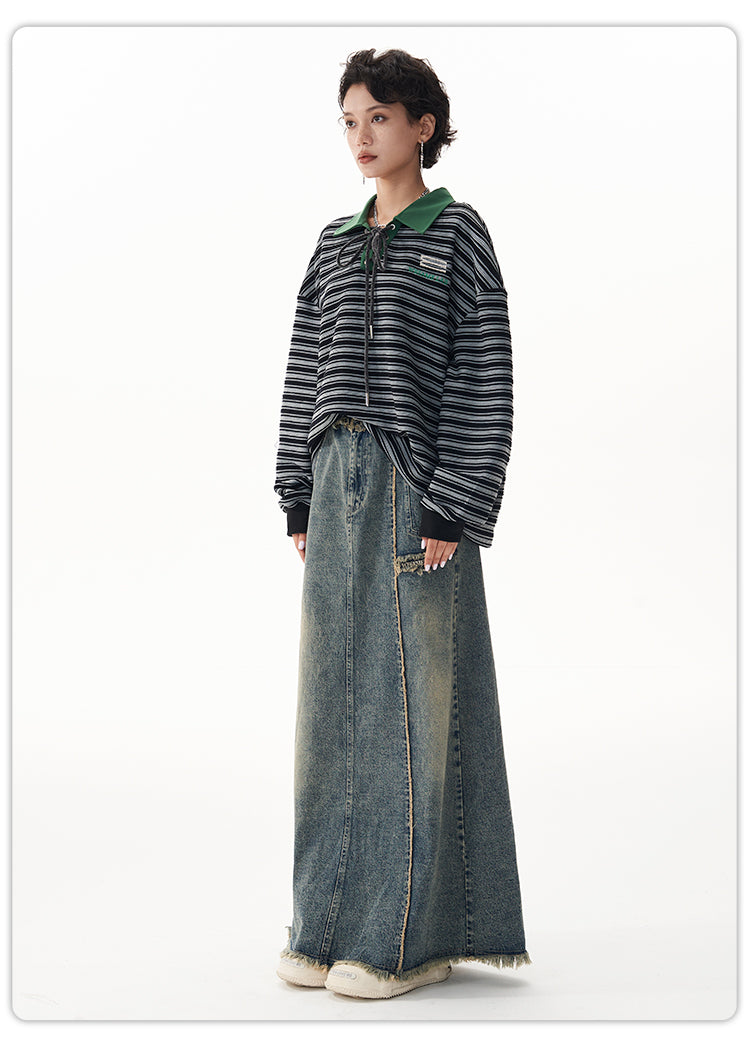 Washed Denim Long Skirt