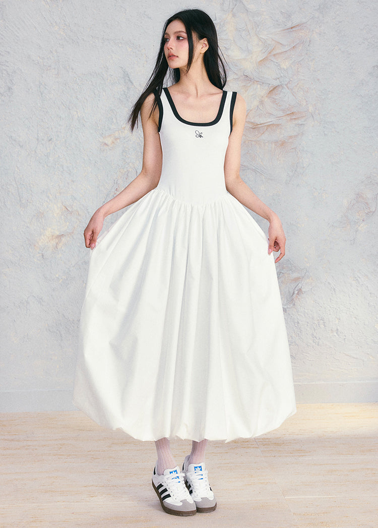 Square Neck Sleeveless Puff Skirt Dress