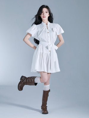 Front Button Oaf Sleeve Shirt Dress