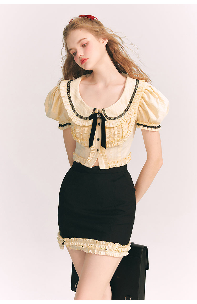 Jacquard Slim Short Length Shirt & Frill Slim Short Skirt Setup