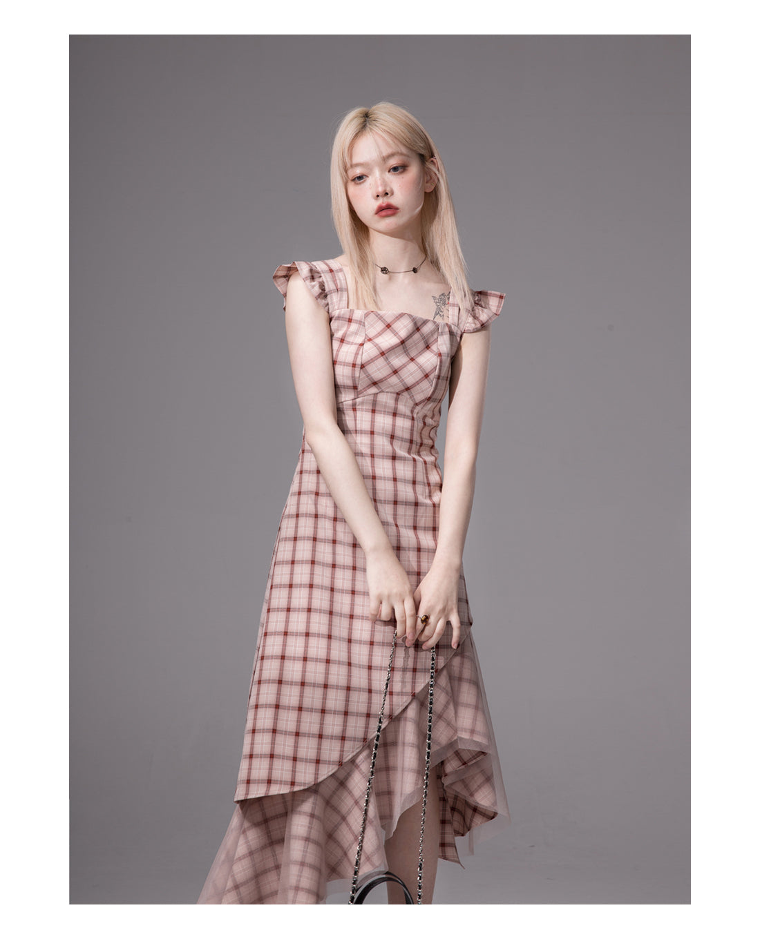 Irregular hem suspender dress