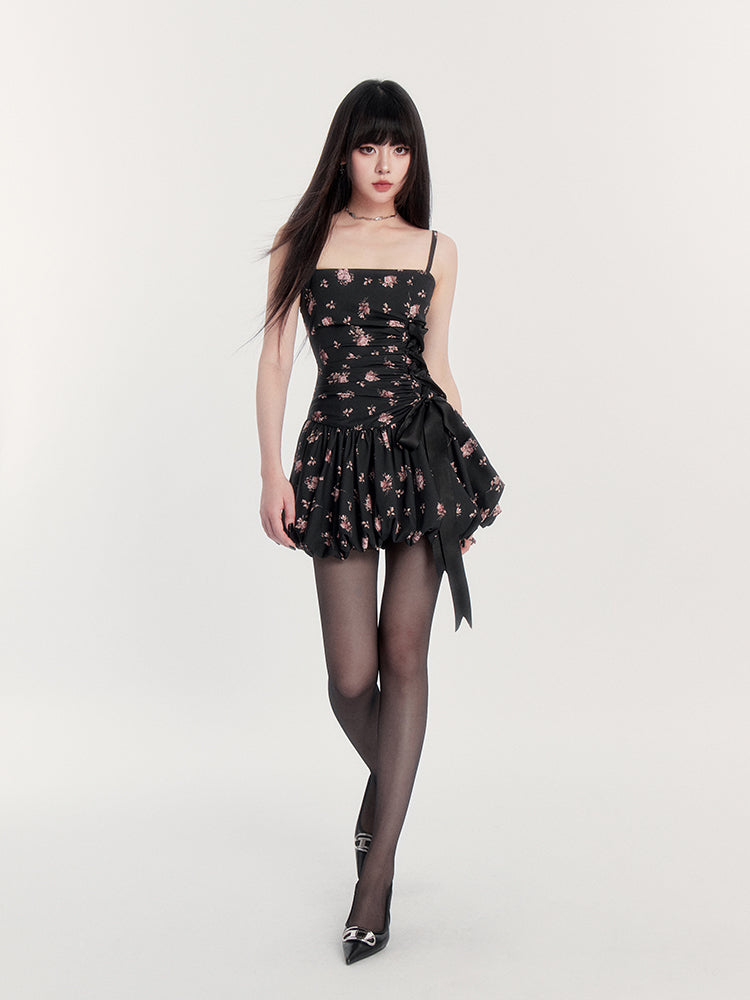 Satin Side Tie Suspender Skirt