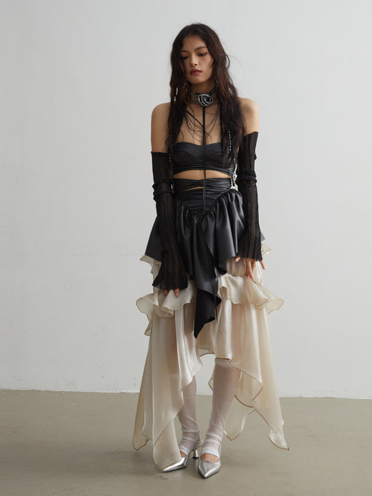 Nude Glossy Ruffle Goldfish Skirt