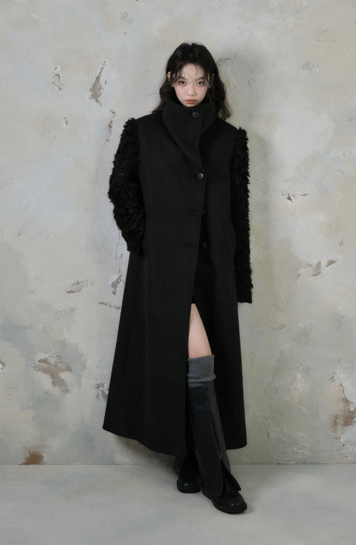 plush splice wool coat