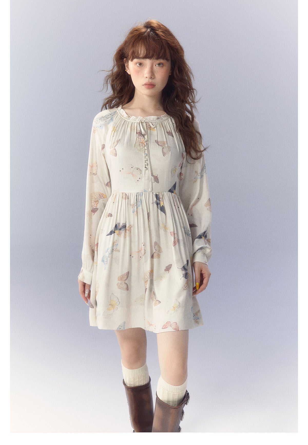 Butterfly Print French Medi Dress