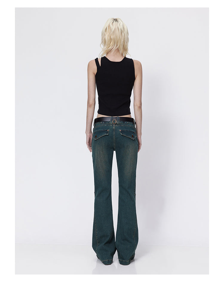 Slim straight retro flare denim pants