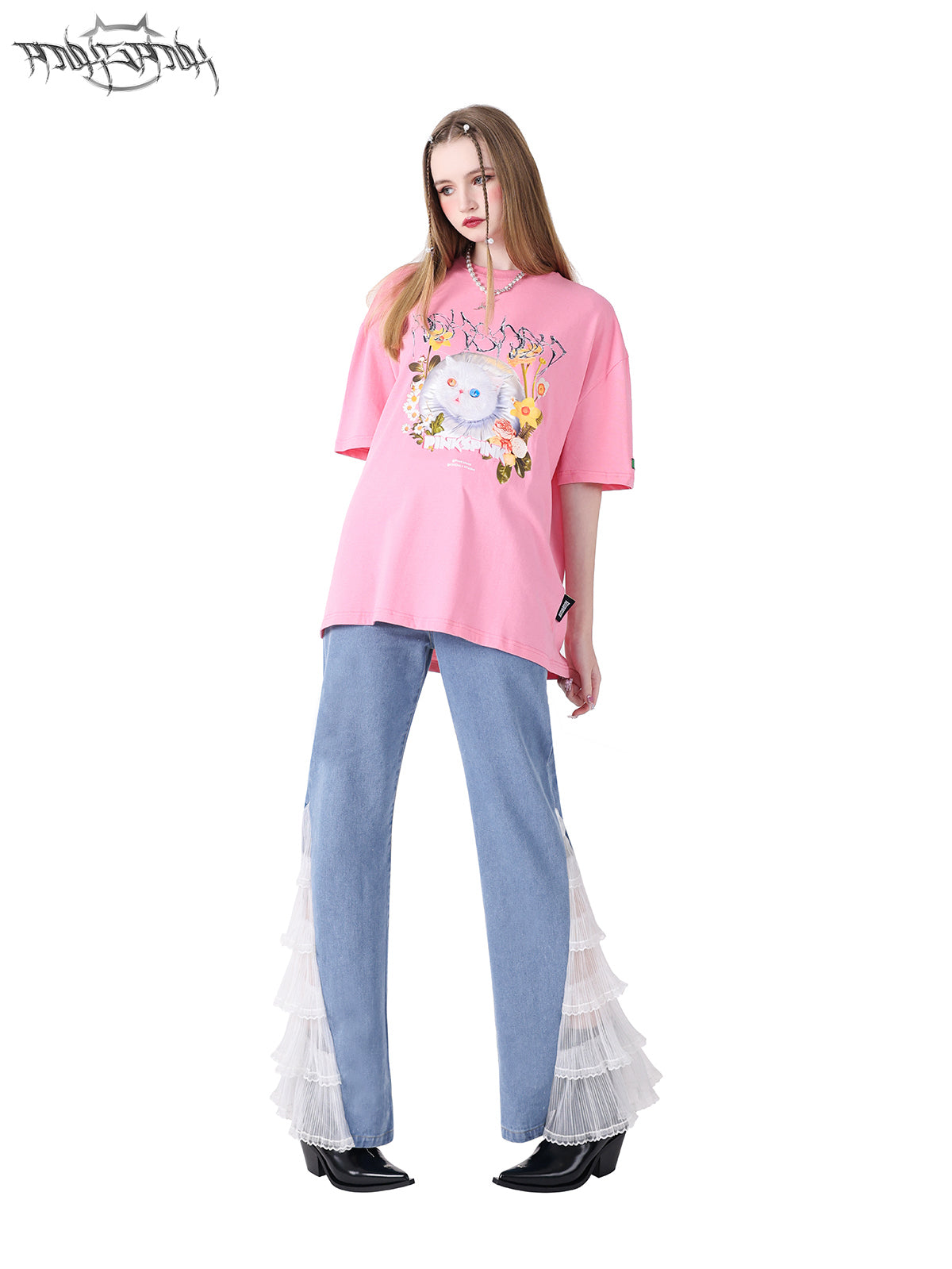 Slim Fit Irregular Hem Ruffle Design Denim Pants