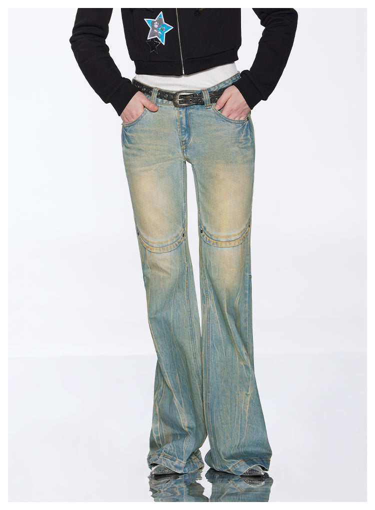 Slim Straight American Retro Washed Denim Pants