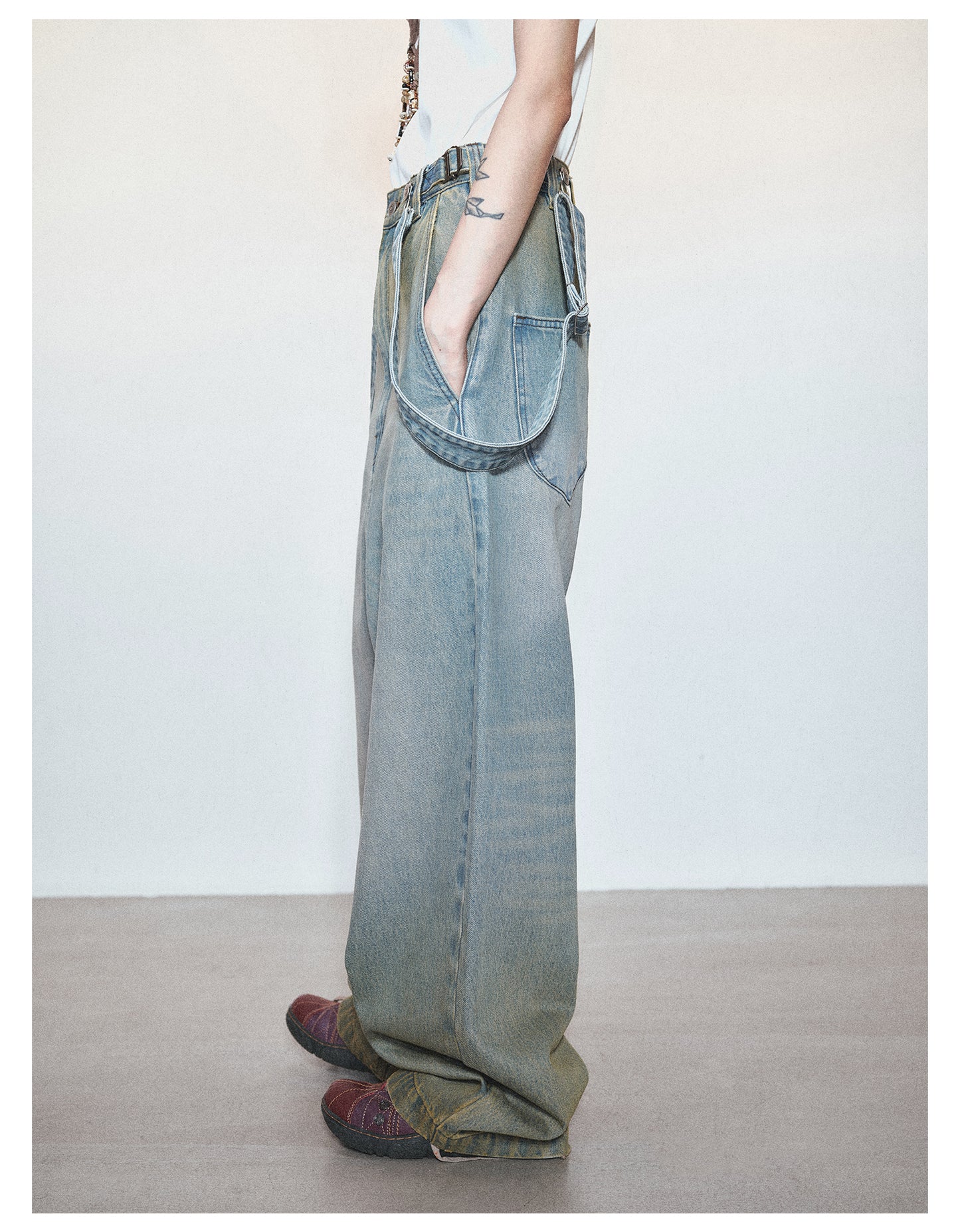 Retro Washed Casual Denim Suspender Pants