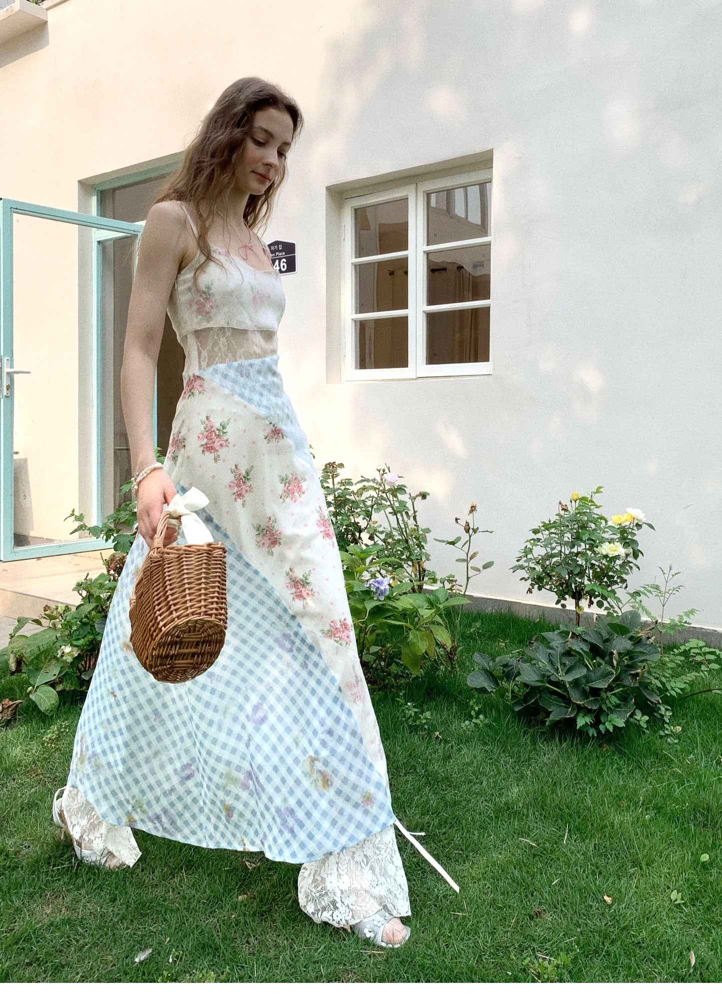 Checkered Floral Pattern Dress