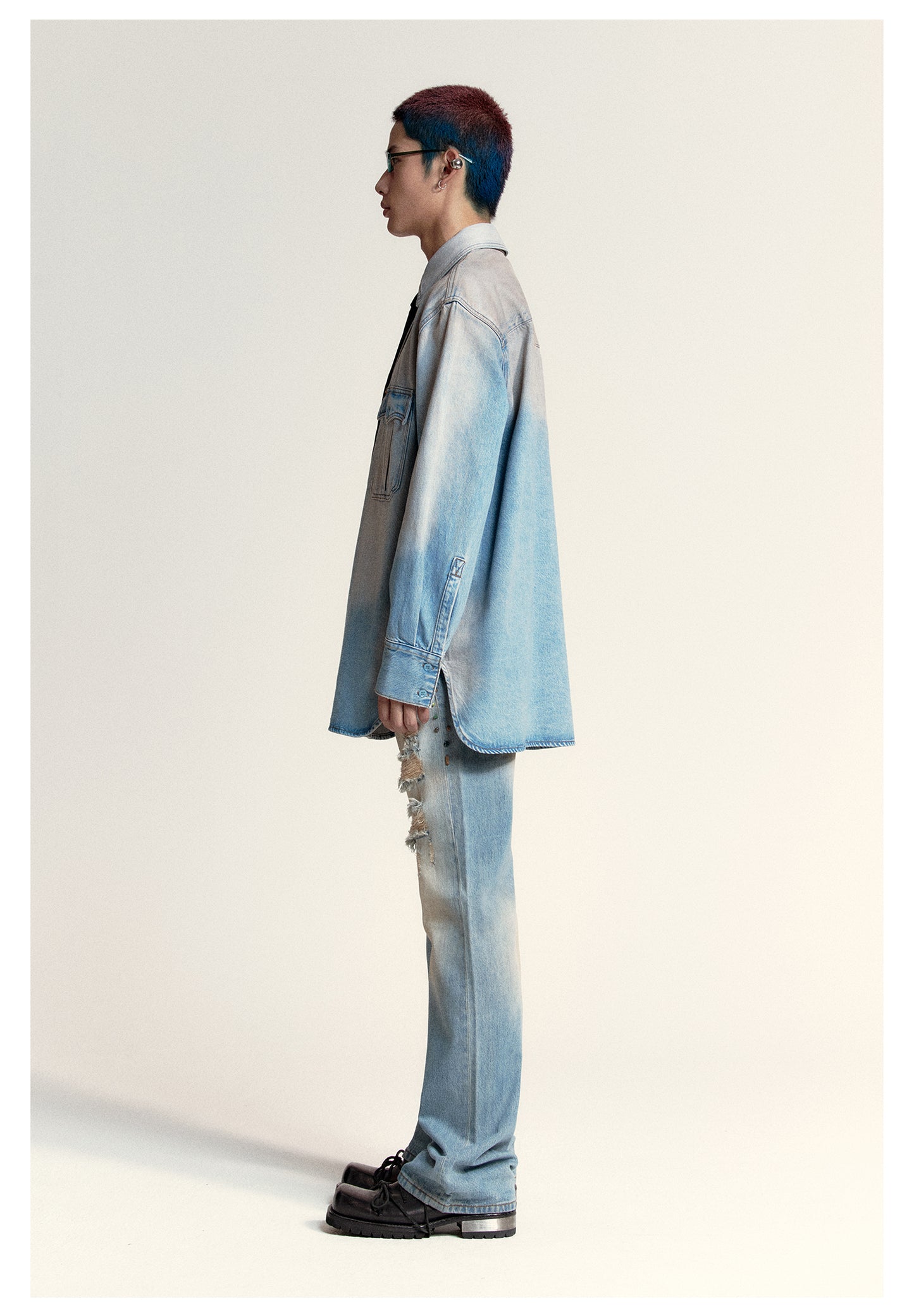 Washed gradient denim shirt