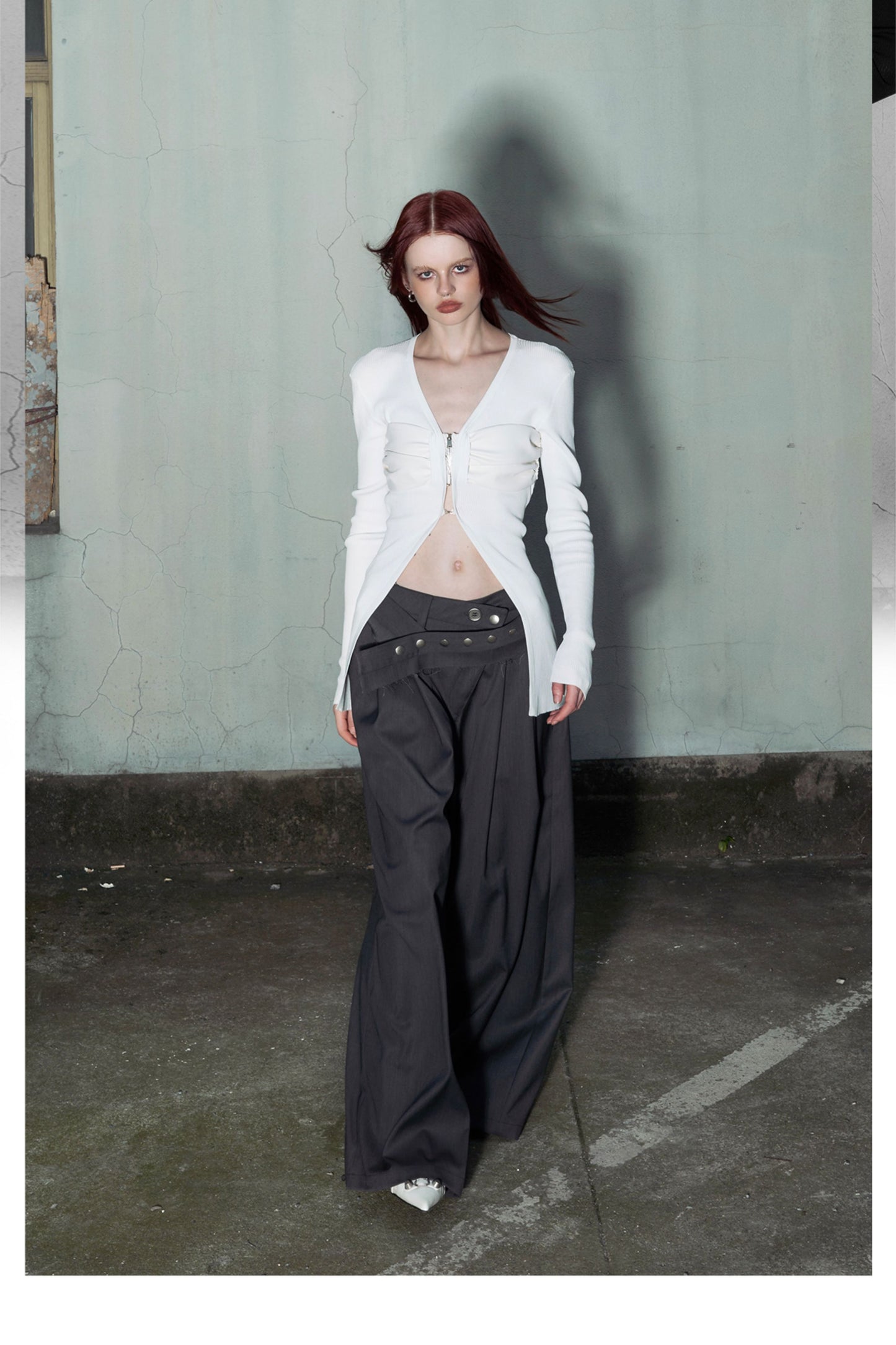 Irregular Waist Wide Straight Slacks Pants