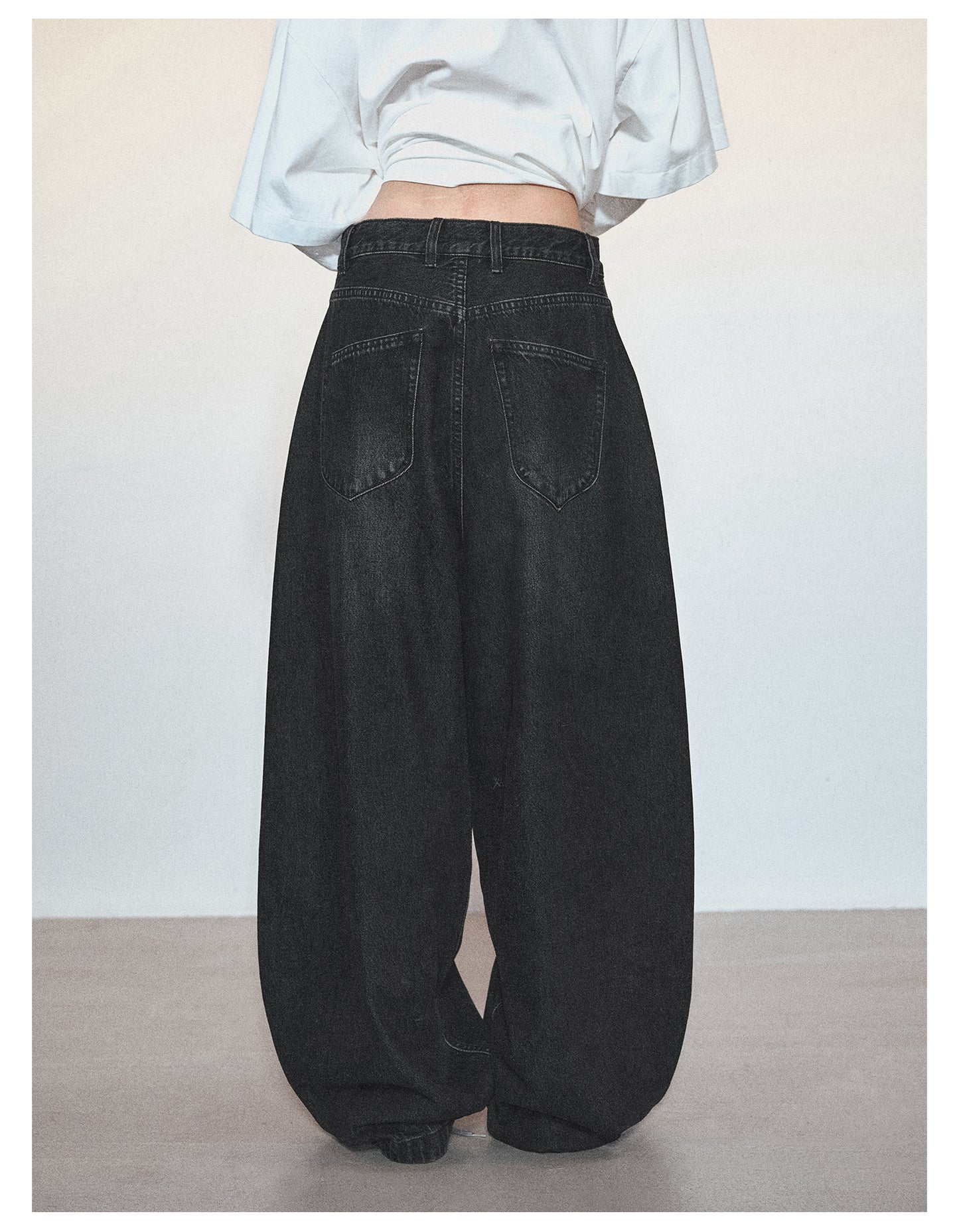 Balloon Fit Loose Wide Leg  Denim Pants