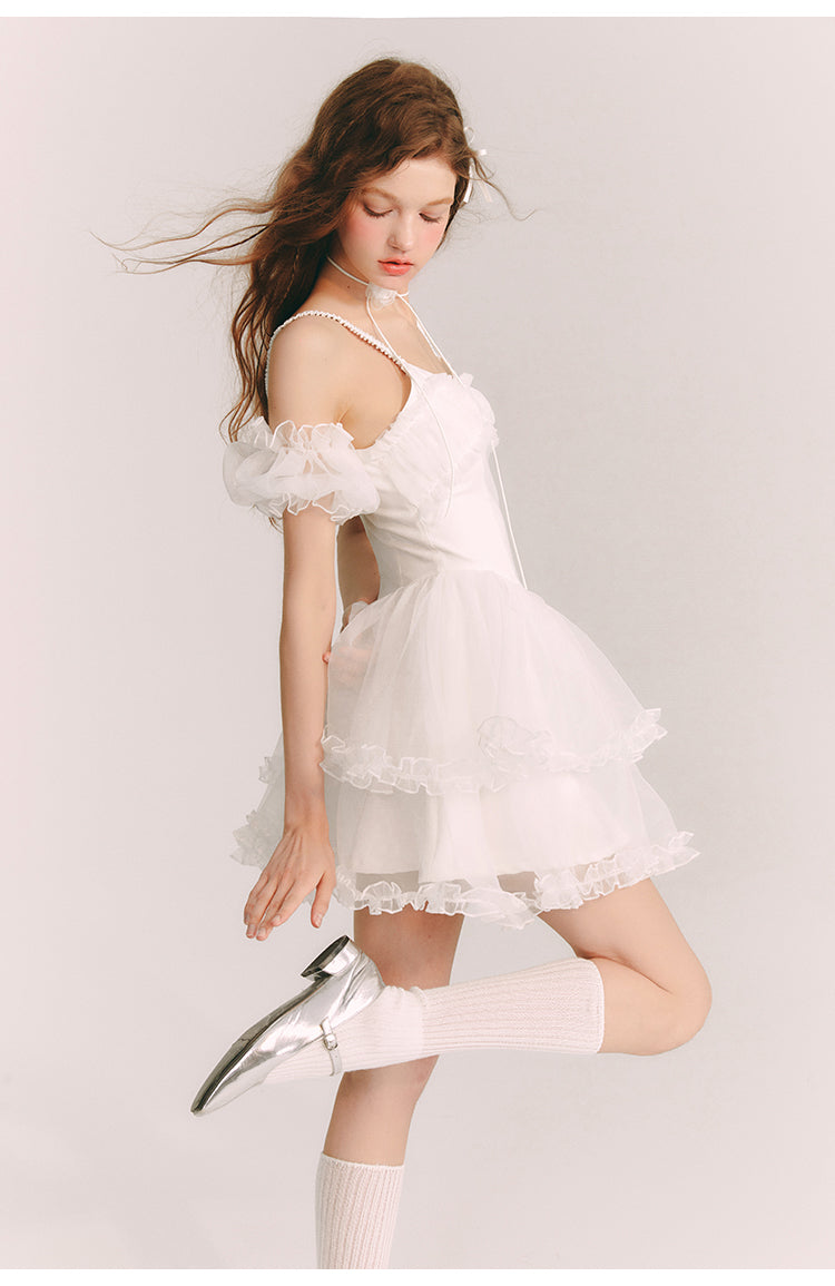 Frill Suspender Puff Skirt Short Dress