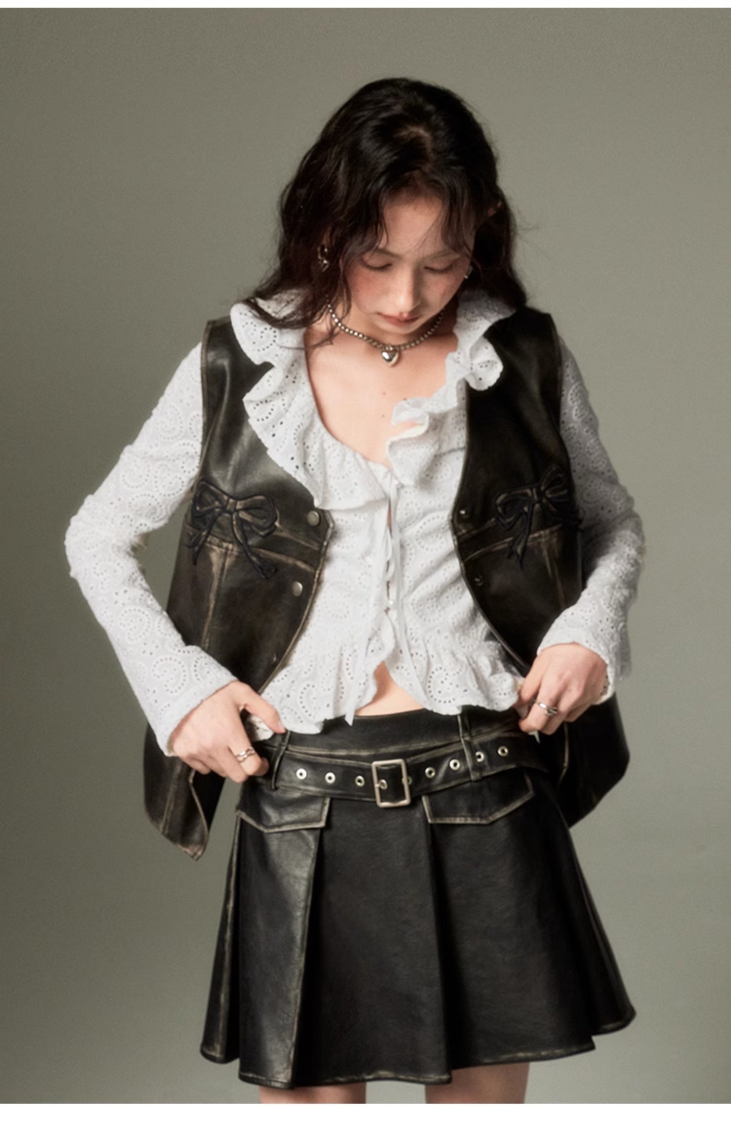 Retro Black Leather Vest Jacket