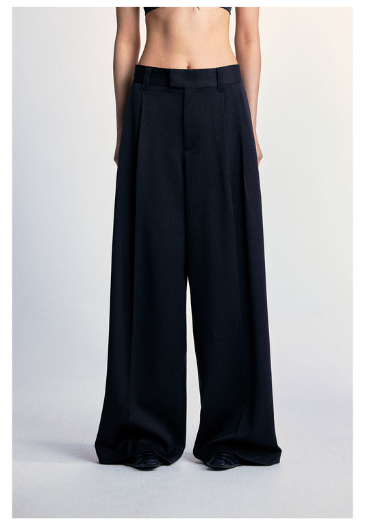 Blended Wool Straight Waist Wide Leg Pants