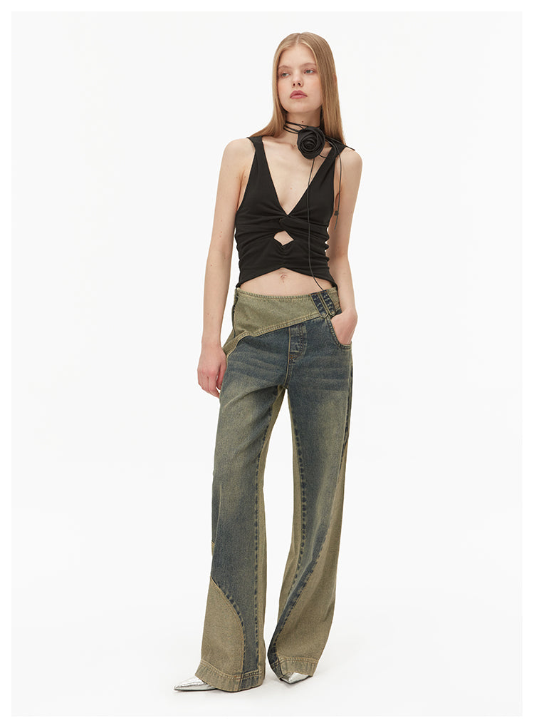 Reconstructed Retro Slim Straight Denim Pants