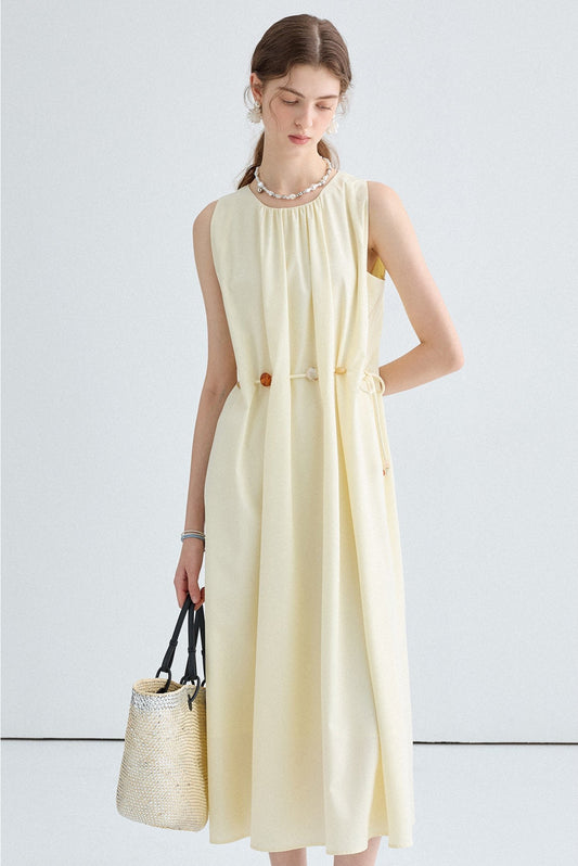 Waist Rope Design Round Neck Dress