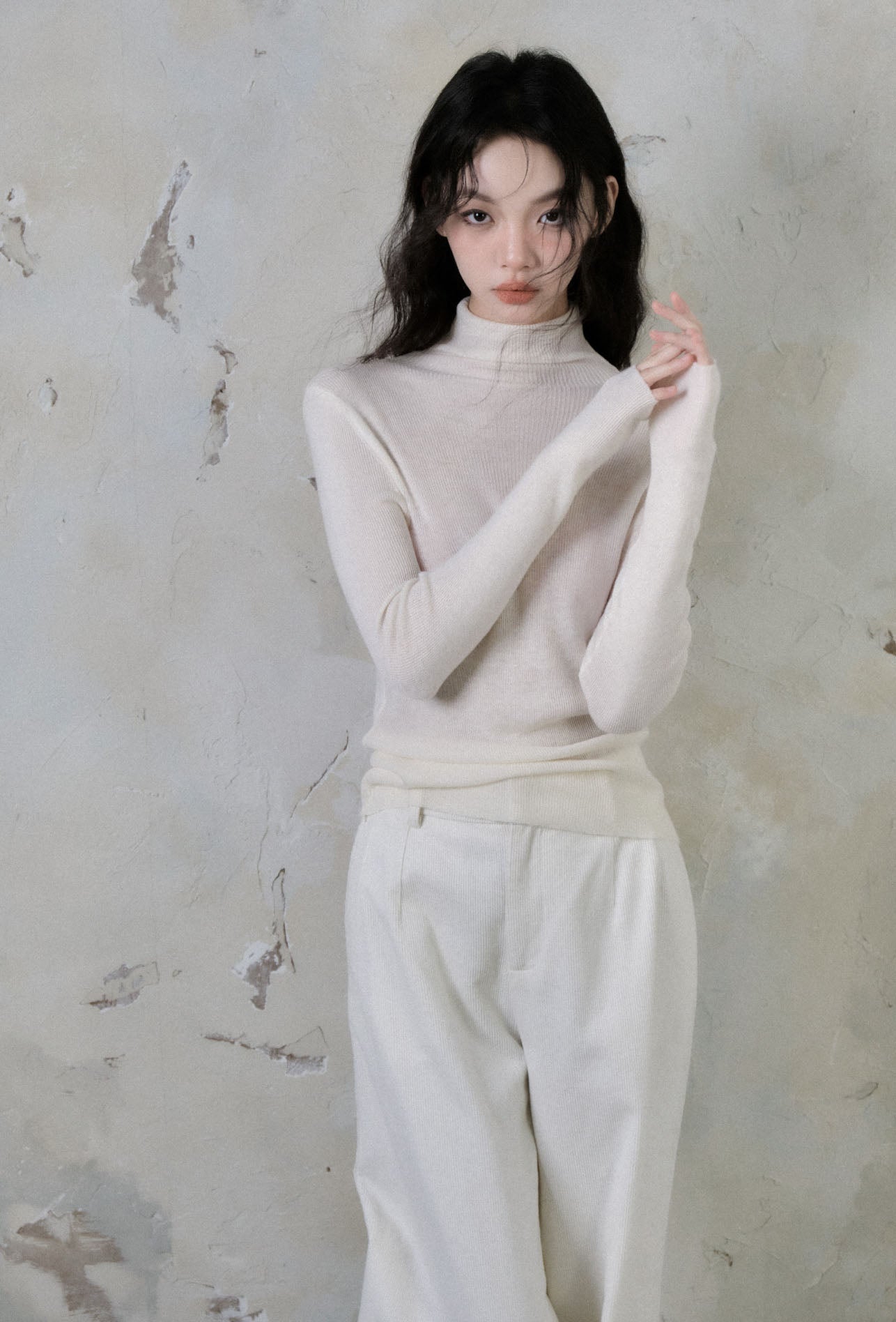 High-waisted corduroy straight wide-leg pants