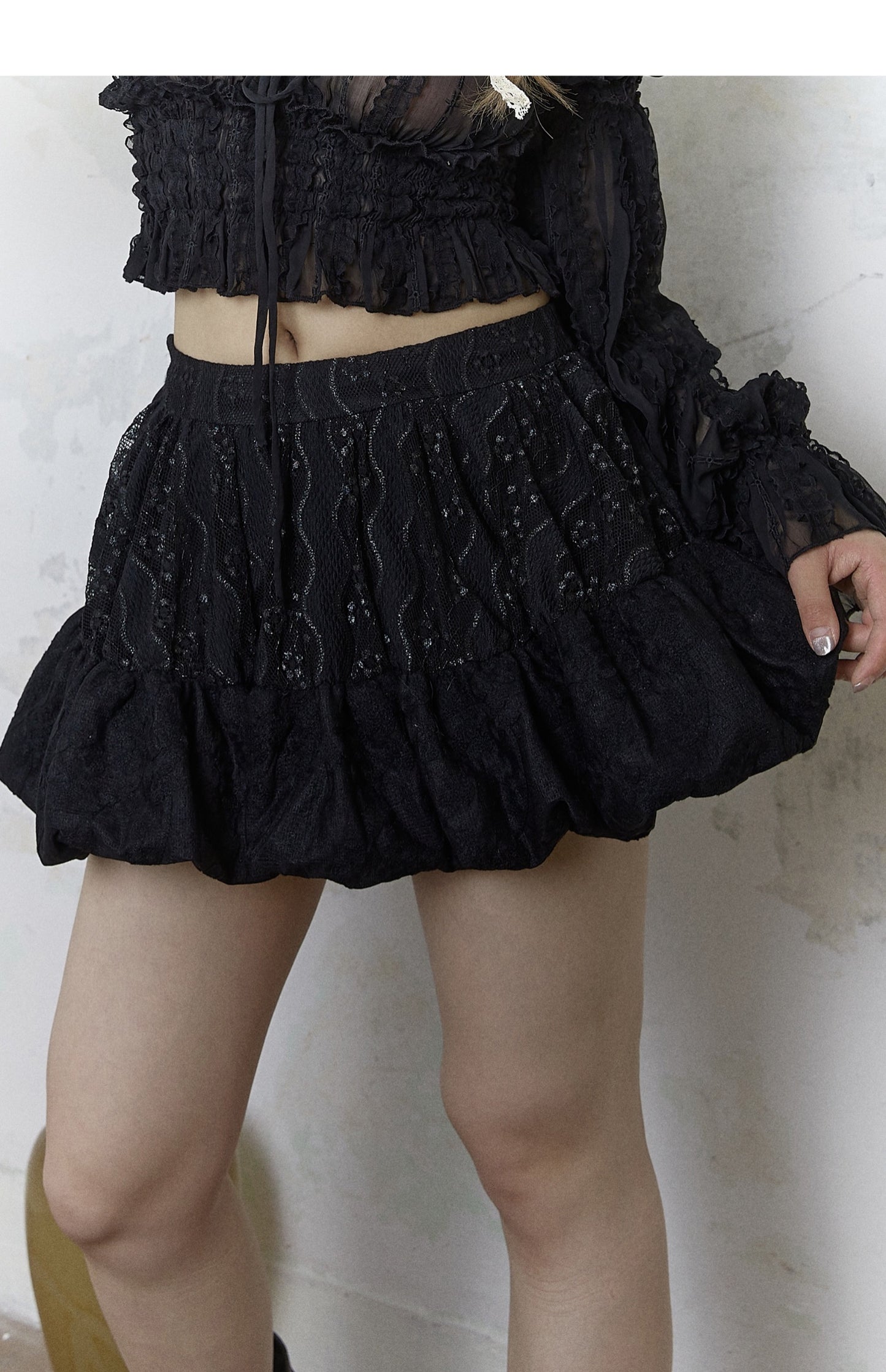 Retro Frilled Lace Jacquard Skirt