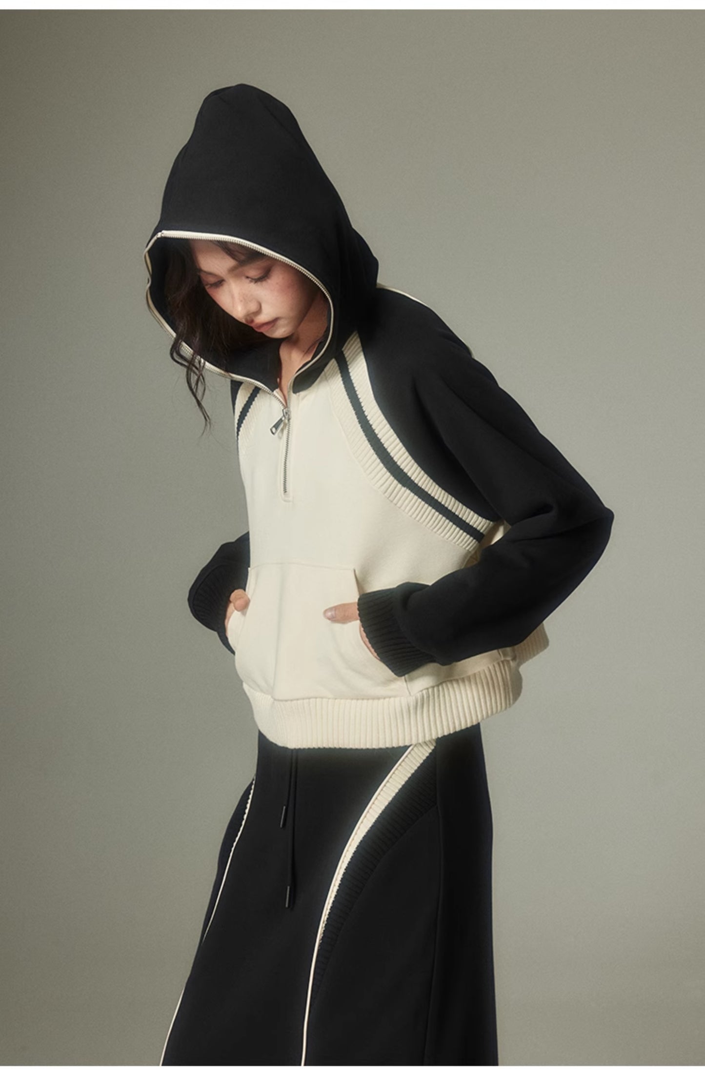 Short length half zip hoodie & long length slim fit set-up