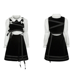 College Style Bow Design Fake Two Piece Dress