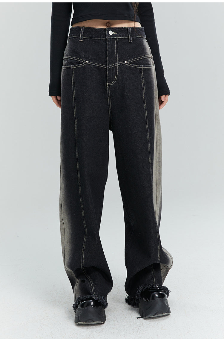 Loose Straight Washed Denim Pants